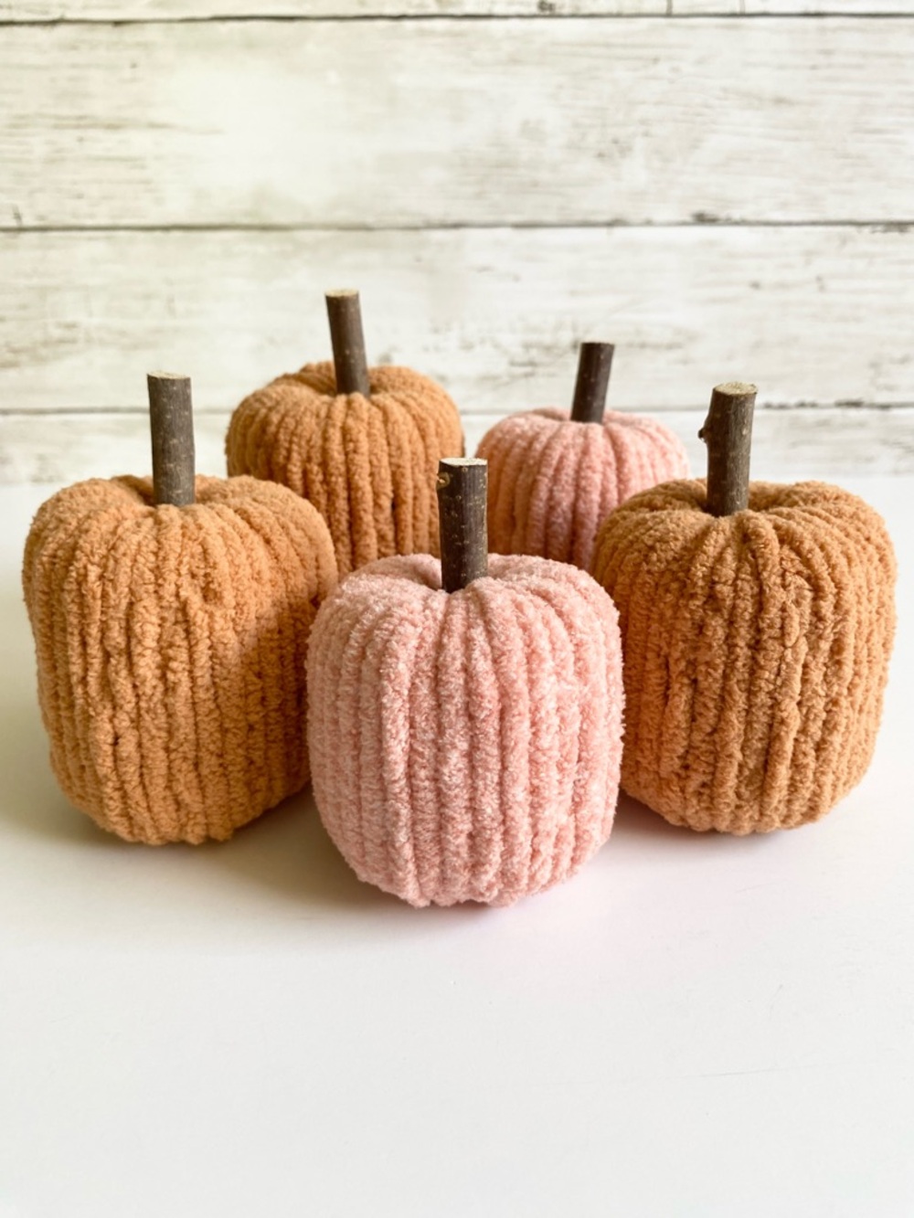 Rustic Orange & Pink Pumpkin Fall Decor Set of 5
